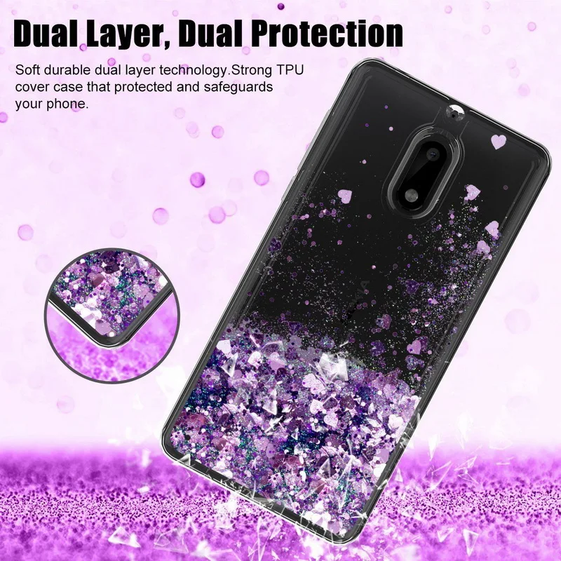 YISHANGOU Case For Nokia 3 5 6 6.1 Lovely Hearts Stars Liquid Quicksand Glitter Cases For Nokia 6 8 7 Plus Soft Clear Cover