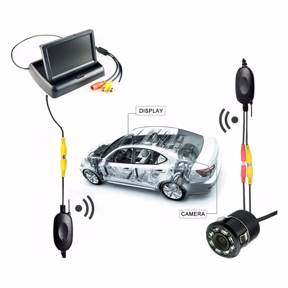 2в1 автомобильная система парковки Комплект беспроводной 4," TFT ЖК-монитор складной экран дисплей+ автоматическая резервная камера заднего вида водонепроницаемый