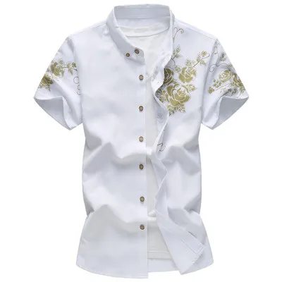 7XL, большой размер, мужская рубашка, модная, с принтом, Новинка лета, мужская рубашка с коротким рукавом, тонкая, Бизнес Стиль, мужские брендовые Топы - Цвет: white