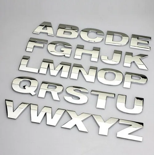 

12pcs/lot 4cm SILVER glossy chrome DIY car 3D metal sticker auto accessories decorative alphabet letters number number digital