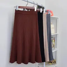 GIGOGOU женские юбки с высокой талией трапециевидные Элегантные повседневные трикотажные юбки осень зима Толстая Теплая юбка средней длины в рубчик черный серый