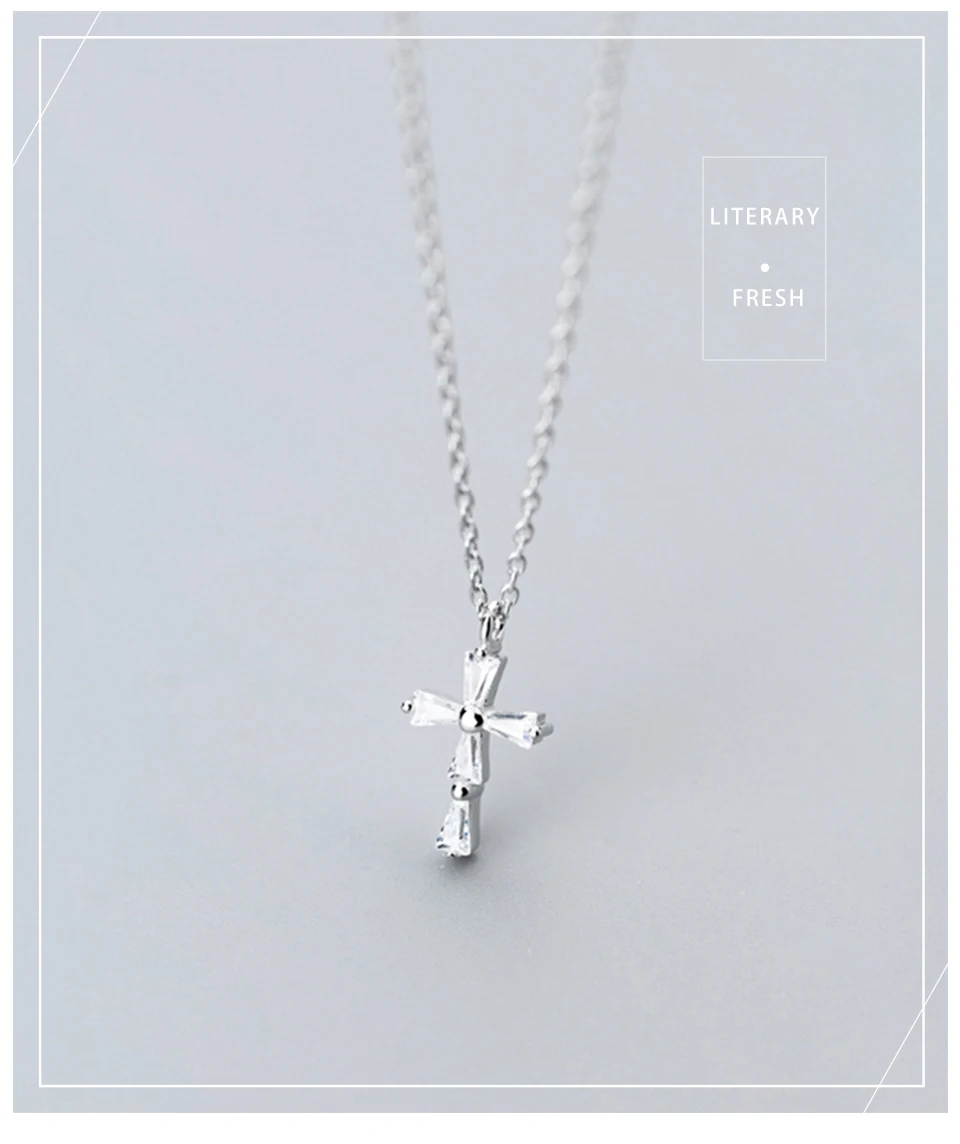 925Silver Female Charm Temperament Diamond Cross Pendant Personality Fashion Elegant Ladies Necklace Clavicle Chain Jewelry Gift (6)