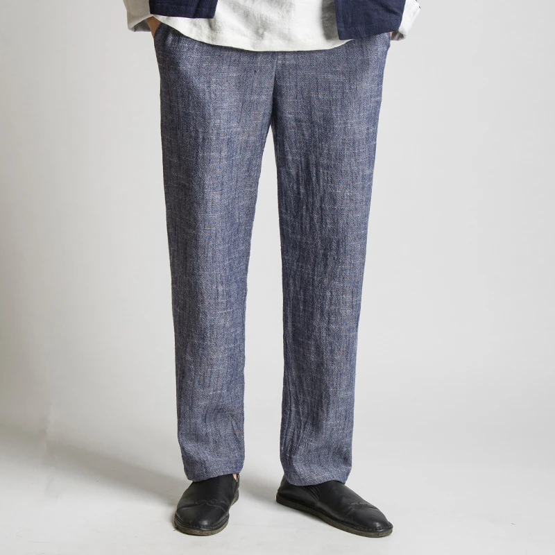 

Men's flax Pants Summer Loose Breathable Male cotton Trousers Pure Color Casual Lace-up Pants Men