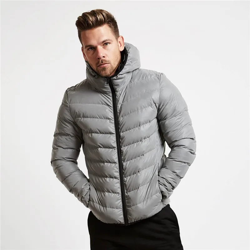 Осенне-зимняя теплая мужская куртка для бега и тренажерного зала, пальто с капюшоном, повседневная утепленная парка, ветрозащитная хлопковая стеганая одежда, Мужское пальто - Цвет: Серый