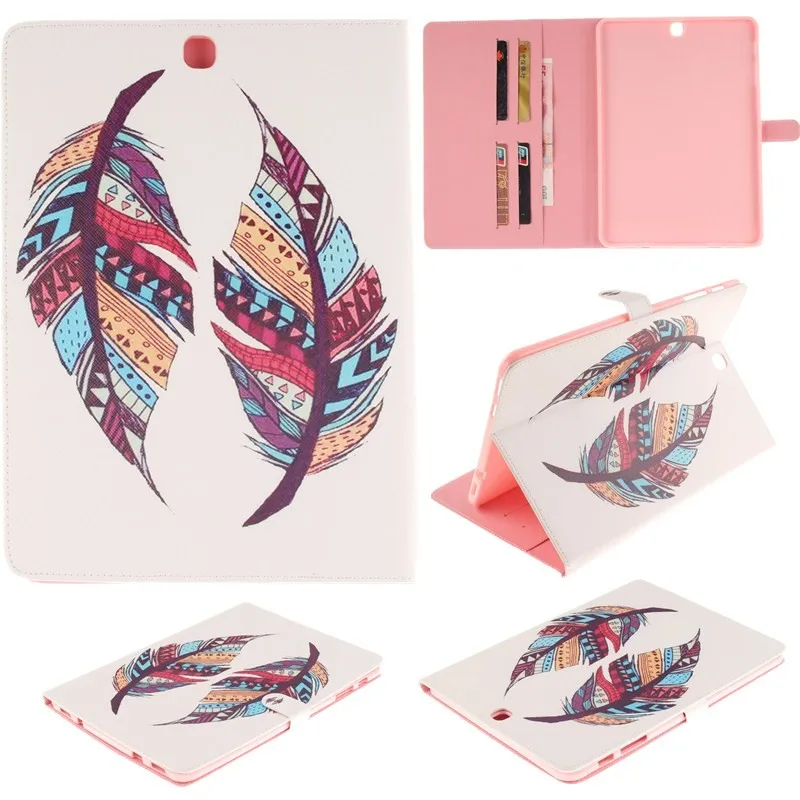 Luxury 2 Leavies PU Leather Stand Flip Case for Samsung Galaxy Tab S2 9.7 Case T810 T815 Wallet  Case Tablet Cover Back Silicon (50)