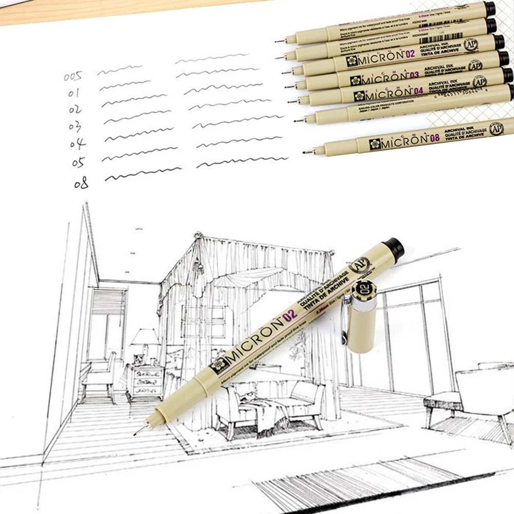 Sakura Pigma Micron Liner Pen Набор с ручкой чехол черные чернила перманентные водонепроницаемые ручки для рисования Sektch Marker Fineliners Манга