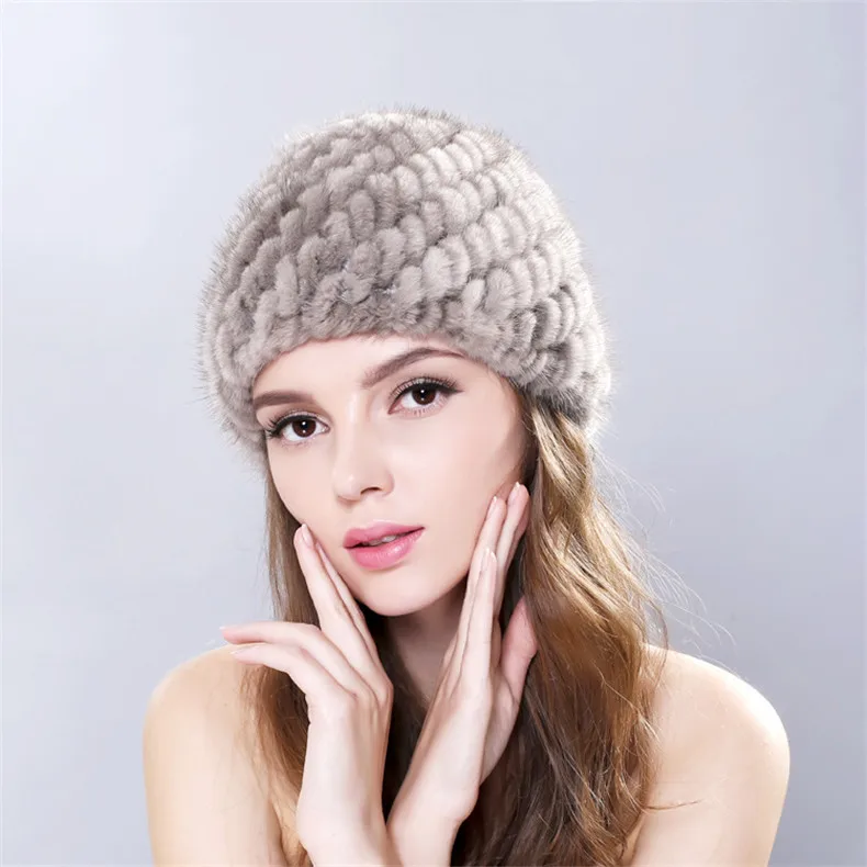 Модные Роскошные Для женщин зимние натуральной норки шапочки вязаные шапочки ананас шляпа для Для женщин Сплошной Шапки теплые Кепки
