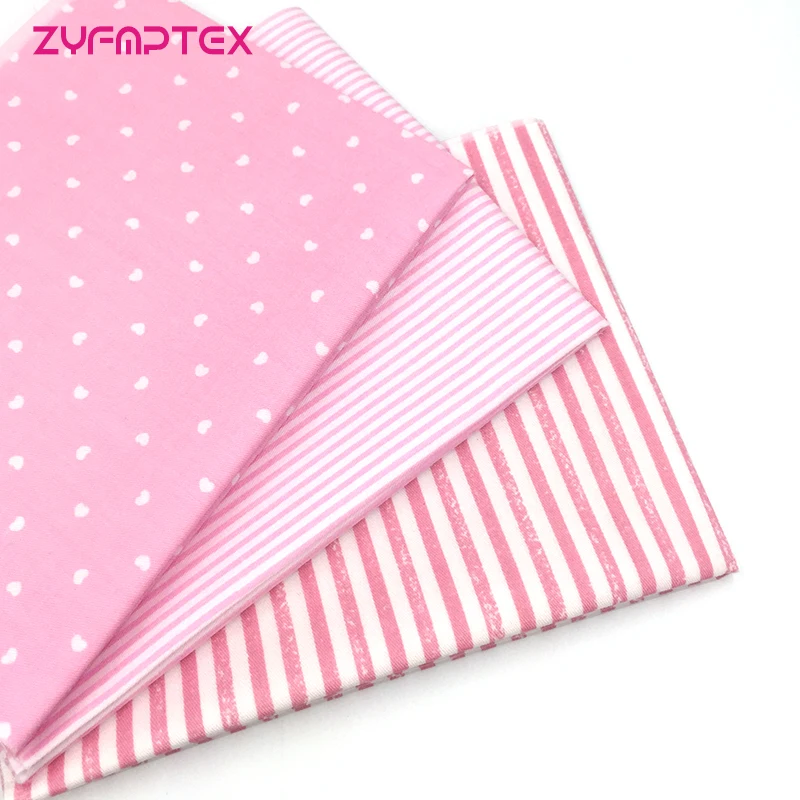 

ZYFMPTEX 50cmx50cm 3Pieces/Lot Pink Striped Dots Pattern Cotton Fabric For Patchwork DIY Home Textile Sewing Fabric Accessories