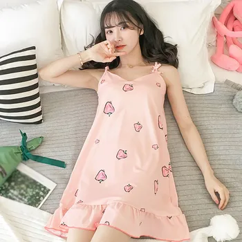 

Print Summer Cartoon Sleep Mask Milk Silk Padded Nightgowns Sleepwear Girl Nightdress