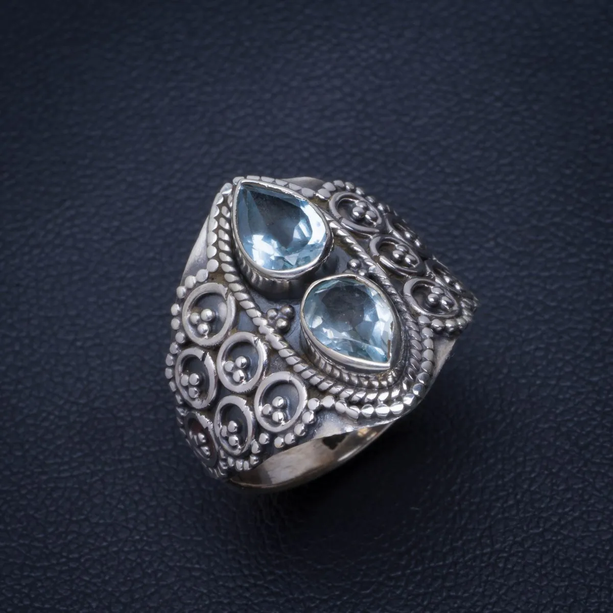 

Natural Blue Topaz Handmade Unique 925 Sterling Silver Ring 6.5 B1103