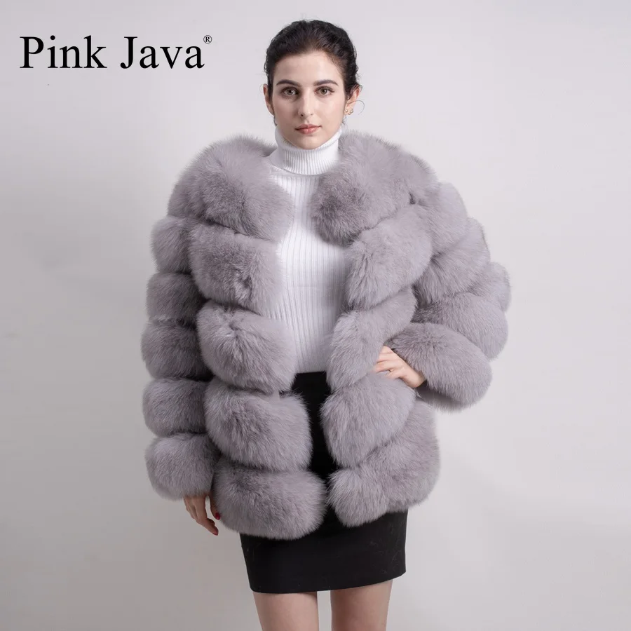 

pink java QC8085 2017 new real fox fur coat detachable sleeves coat genuine fox vest high quality women winter fox jacket hot