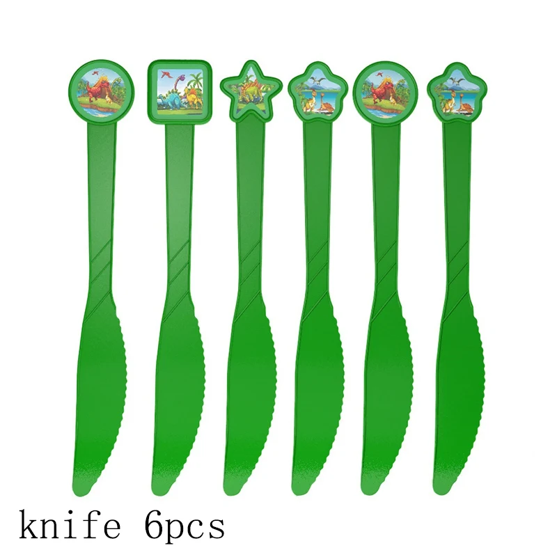 knife 6pcs Мотив динозавра детский день рождения композиция поставки детский десертный стол макет pull флаг пластины колпачок чашки воздушные шары - Цвет: knife 6pcs