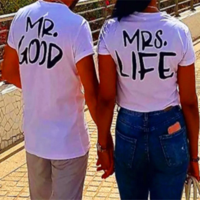 BKLD mr. good mrs. life Printed T Shirt Men Women Tops Couple Clothes Summer 2017 Short Sleeve O-neck T Shirts For Lovers S-3XL