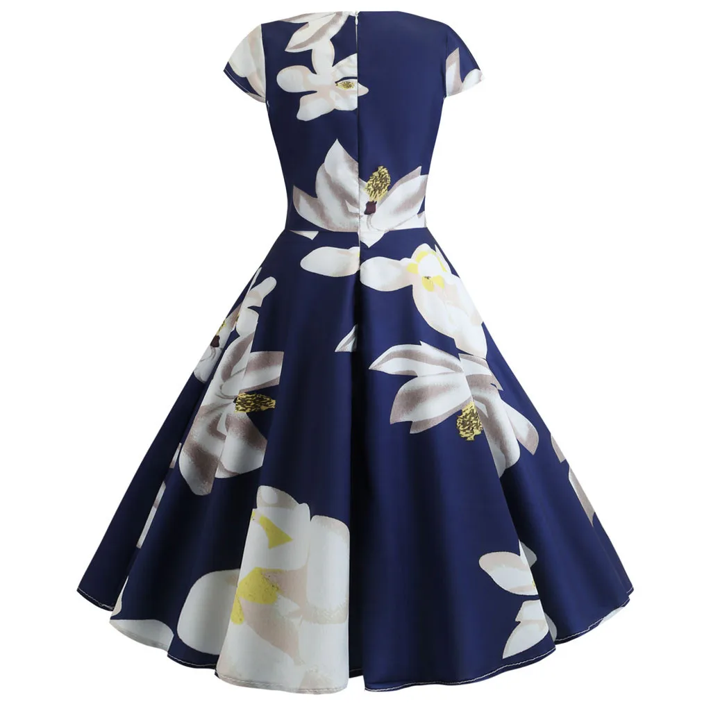 Модное женское винтажное Ретро платье Vestidos женские с короткими рукавами v