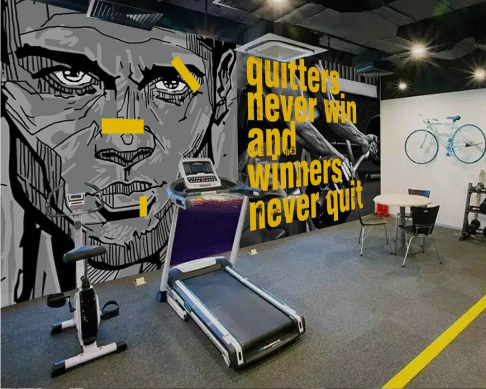 

Free shipping Custom Wallpaper Fashion Hand-Painted Sports Fitness Wall Mural Wallpaper Boys Bedroom Abstract Mural Painting
