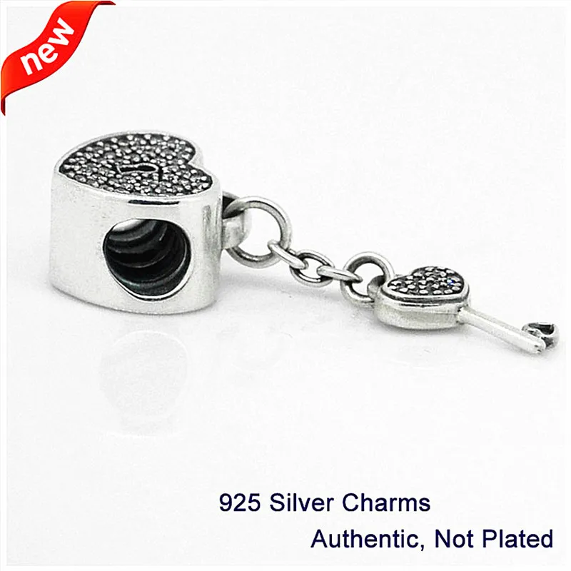 

Authentic 925 Sterling Silver Pave Lock of love Beads With Clear CZ for Jewelry Making Fit Bracelets DIY Fine Jewelry YL147