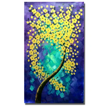 

Handmade Abstract yellow plum flower tree oil Painting Wall art Pictures home Decor Oil Painting for living room on Canvans