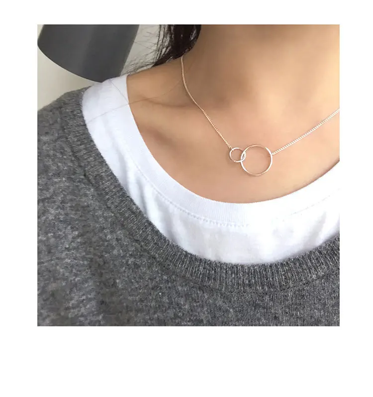 F.I.N.S личность S925 серебро женское ожерелье корейский модный простой двойной перекрестный круг круглый кулон ожерелье