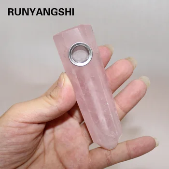 

100% Natural crystal rose quartz pipe pink stone Cigarette Pipe Hexagonal prism magic wand Healing Gift