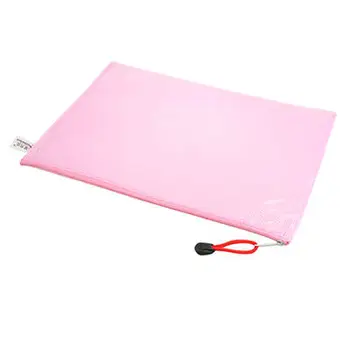 

12 Pcs A4 Paper Gridding Zipper Closure Files Folders Bags Pink w Strap