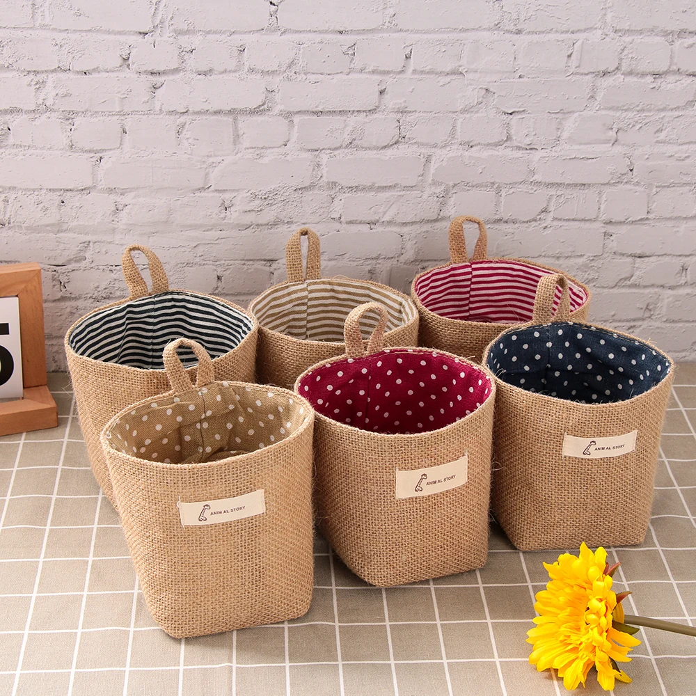Sundries Basket Jute Pouch Storage Home Decor Hanging Grocery Flowerpot