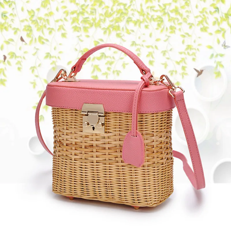 New Women Fahsion Straw Rattan Bag INS Popular Female Handmade Knitting Handbag Lady Weave Travel Shoulder Bag Braid Tote SS3419 (2)