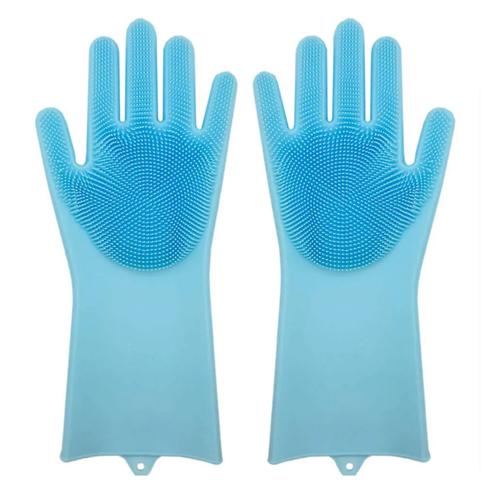 Waterproof Rubber Magic Reusable Silicone Gloves Cleaning Brush
