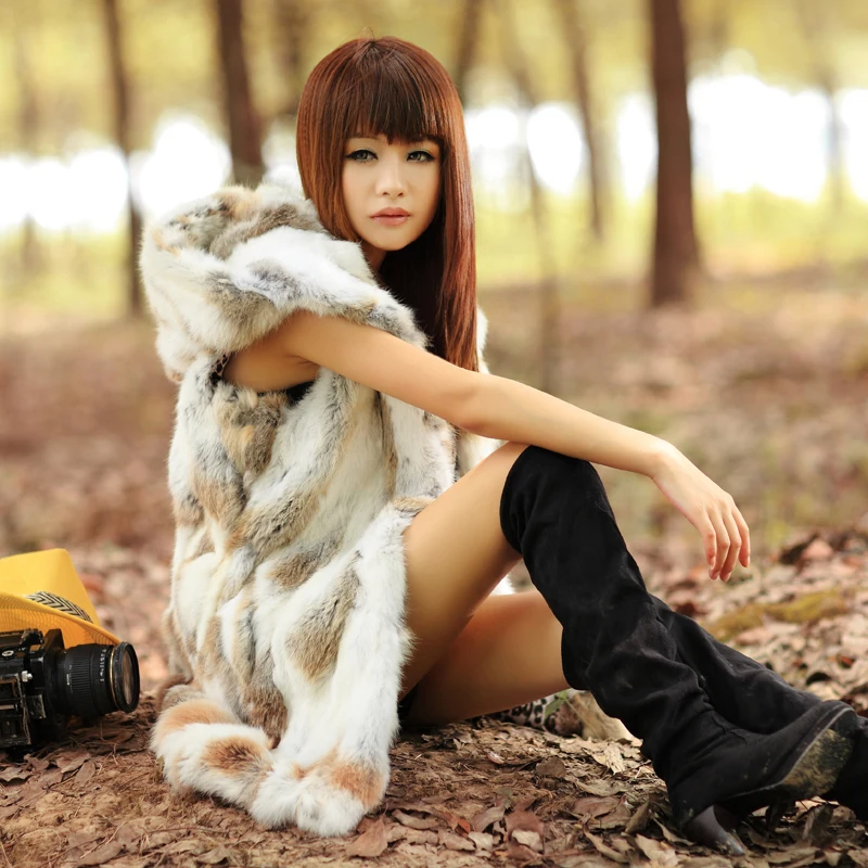 Women s rabbit fur medium long slim vest rabbit hair fur coat