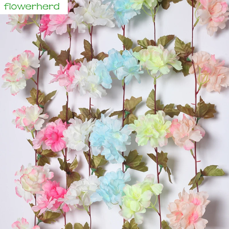 2.2m Peony String Artificial Flowers High Quality Wedding Decoration Garland Flower Wall White Pink Peony Artificial Flowers 2PC