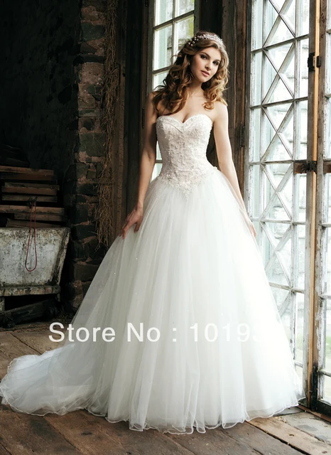 Elegant Ball Gown Sweetheart Beaded Bodice Drop Waist On Back Elegant Ball Gown Sweetheart Beaded Bodice Drop Waist On Back Tulle Lique Wedding Dress Bridal Gowns