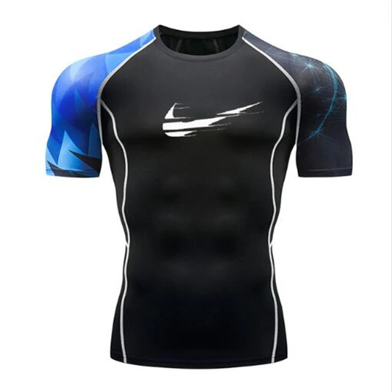 

2019 Quick Dry Slim Fit Tees Men Printed T-Shirts Compression Shirt Tops Bodybuilding Fitness O-Neck Short Sleeve Male T Shirt