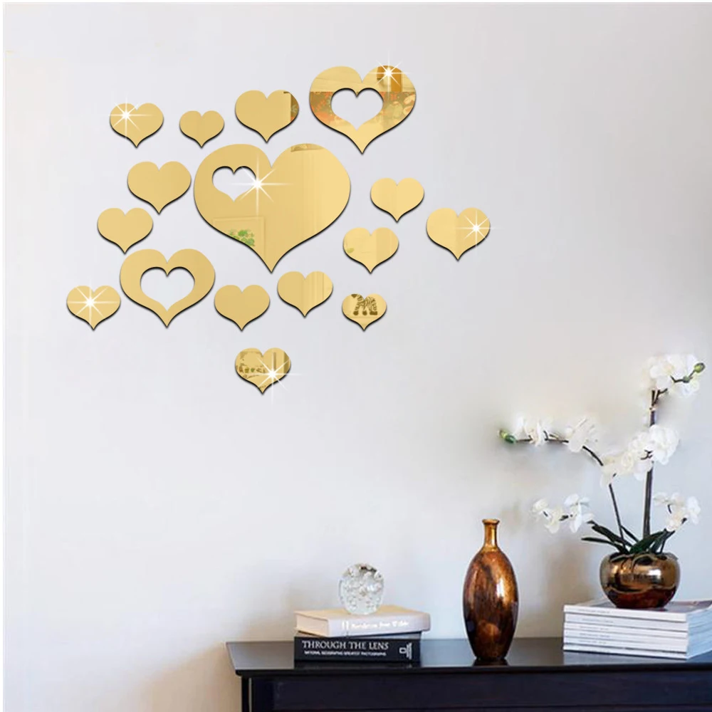 Love Heart Mirror Wall Stickers Wedding Room Decoration Porch