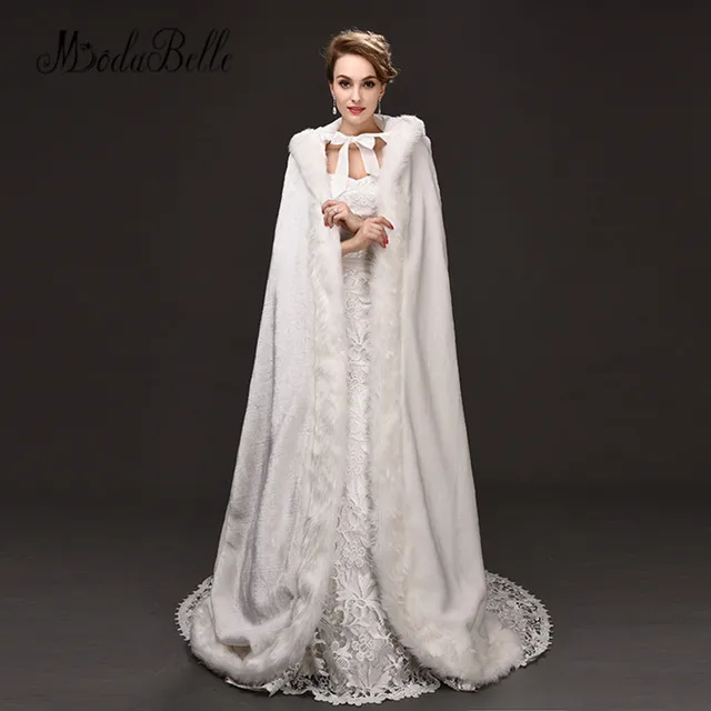 Disc modabelle Winter White/Ivory Wedding Fur Coat Manteau Mariage Long Wedding Shawl Evening Bolero Bridal Cloak For Christmas