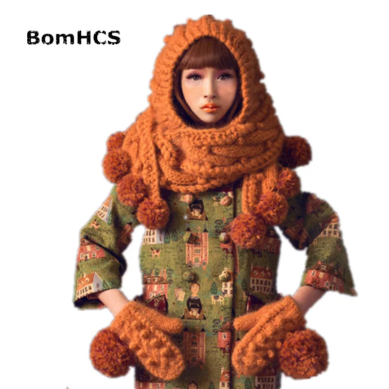 

BomHCS Sweet Beautiful Spirit Lady's Hat with Scarf Cute Handmade Knitted Beanie Neckerchief