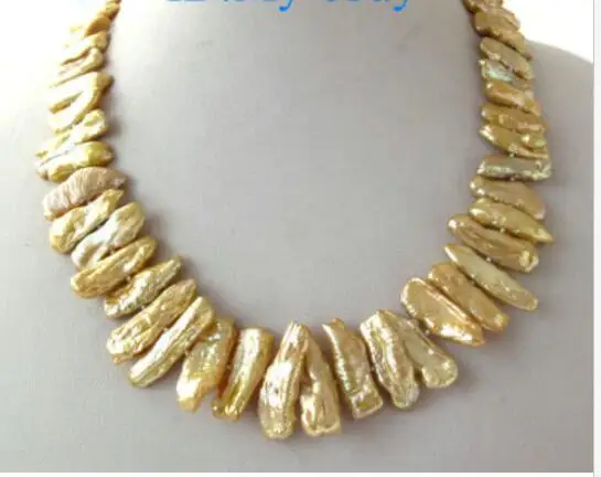 

Hot sale new Style >>>>>Golden Biwa Freshwater Pearl Necklace 14KGP Toggle Clasp