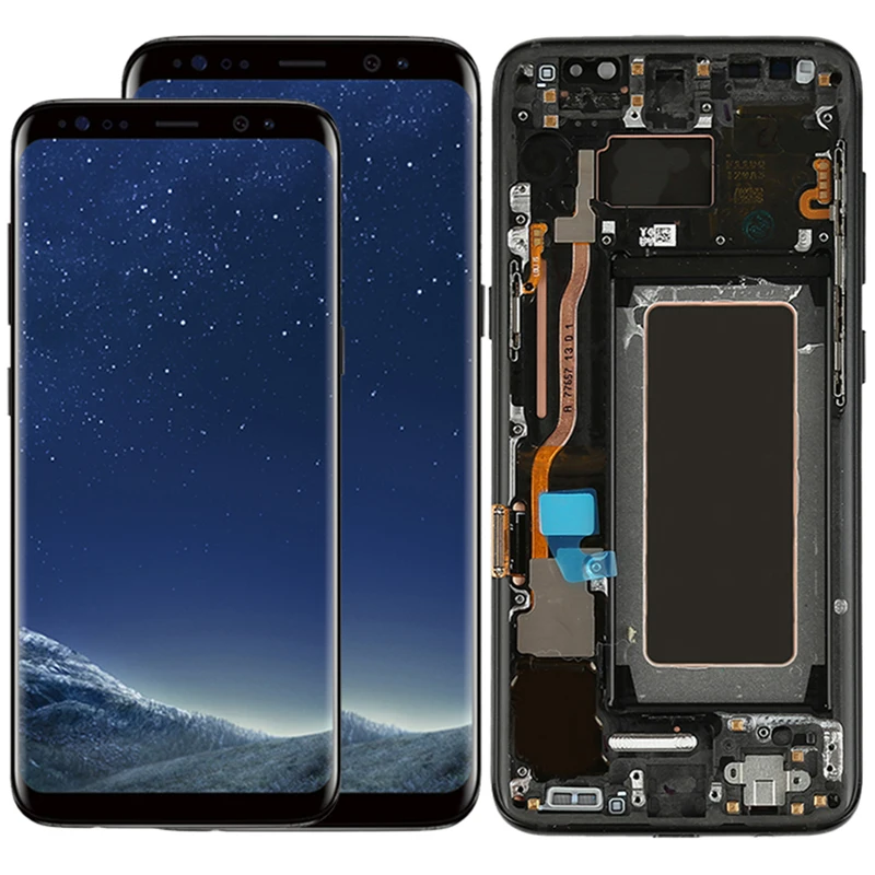 Дешево Оригинальный S8 Plus ЖК дисплей с рамкой для samsung Galaxy S8 G950F экран S8 Plus G955F AMOLED дисплей сенсорный экран дигитайзер