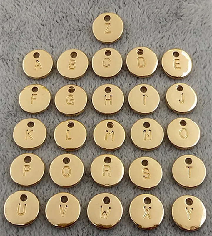 10pcs Double side round Rose Gold Silver Gold Color Alphabet A-Z Letter Tag Charms Stamp Initial Charm 10mm Beads For Jewelry