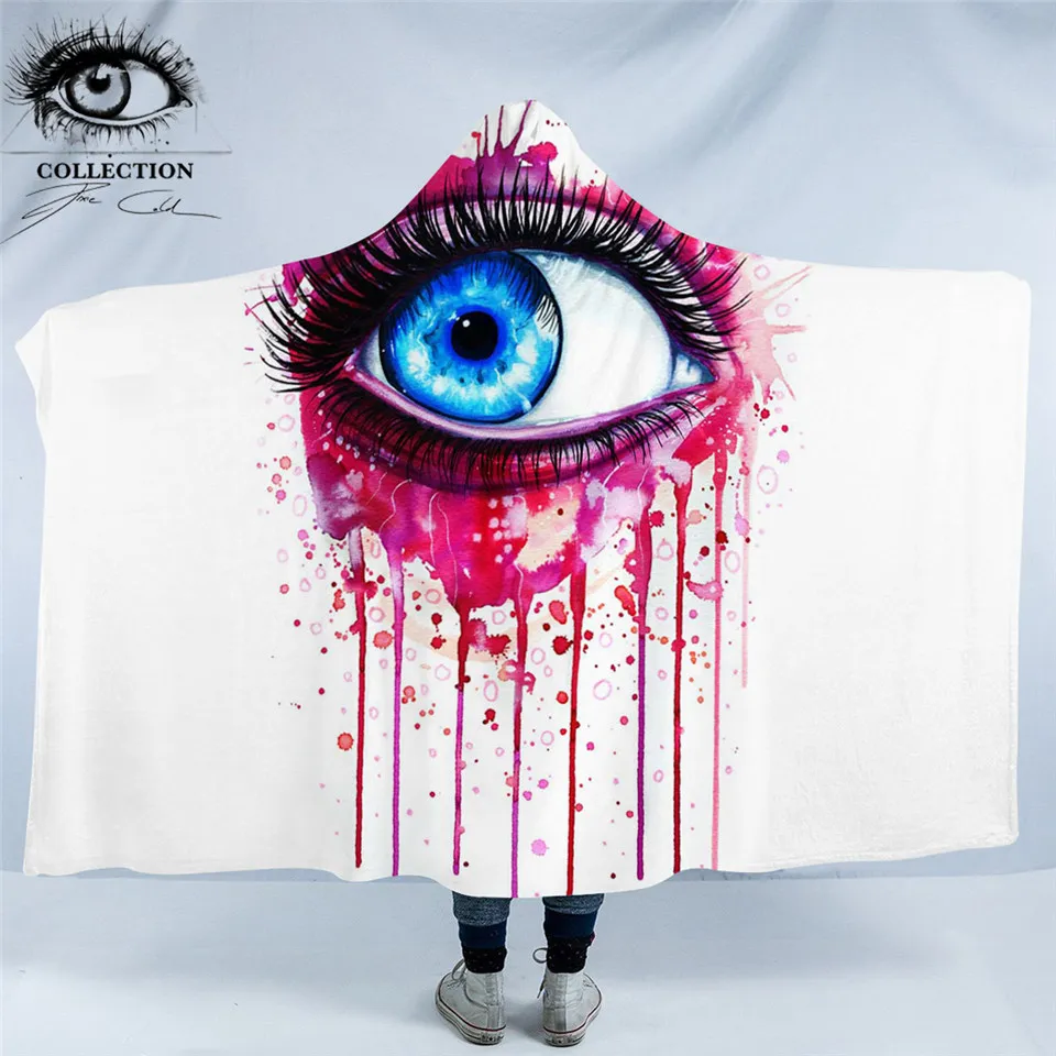 

Pink by Pixie Cold Art Hooded Blanket Beautiful Sherpa Fleece Wearable Watercolor 3D Blue Eye Throw Blanket 150x200cm Blood Red