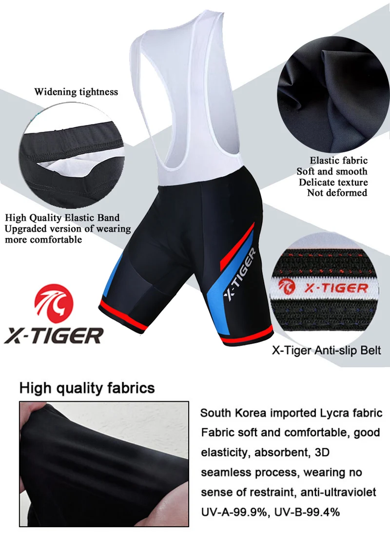 X-TIGER Cycling Bibs Shorts Summer Bike Breathable Men's 5D Gel Padded Bike Tights Triathlon Man Pro Licra Bicycle Shorts