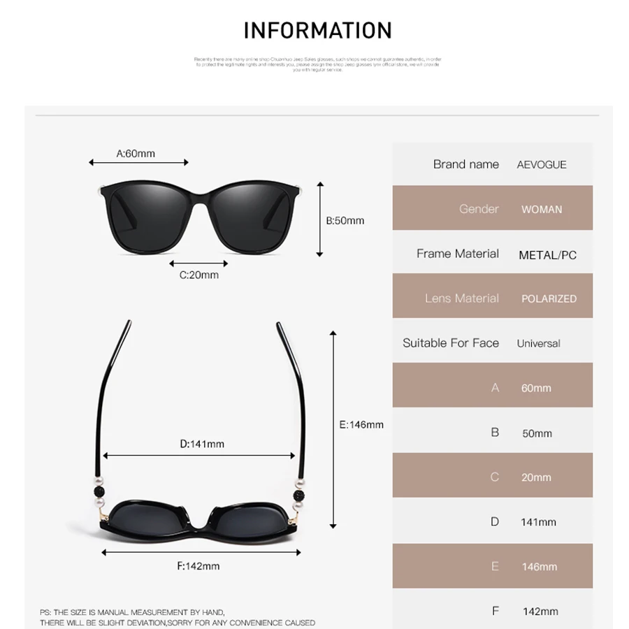 AEVOGUE поляризационные солнцезащитные очки для женщин женские квадратные жемчужные украшения фирменный дизайн градиентные линзы Солнцезащитные очки женские UV400 AE0647