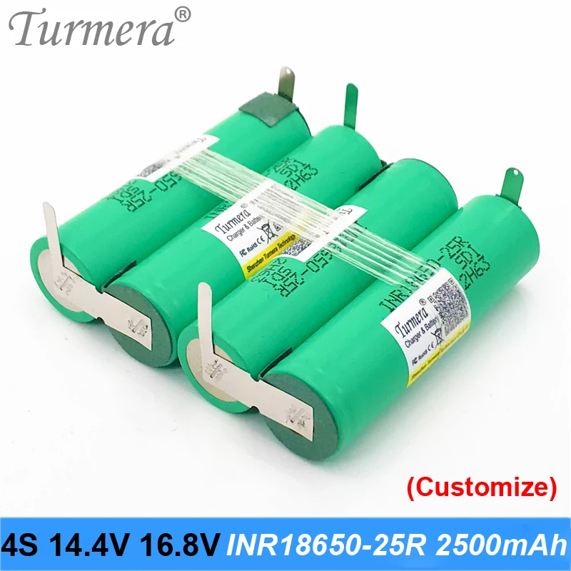 4s battery 18650 pack turmera for samsung 25r battery inr18650-25r 18650 2500mah 14.4v 16.8v welding solder battery for screwdriver tools battery customized battery 05