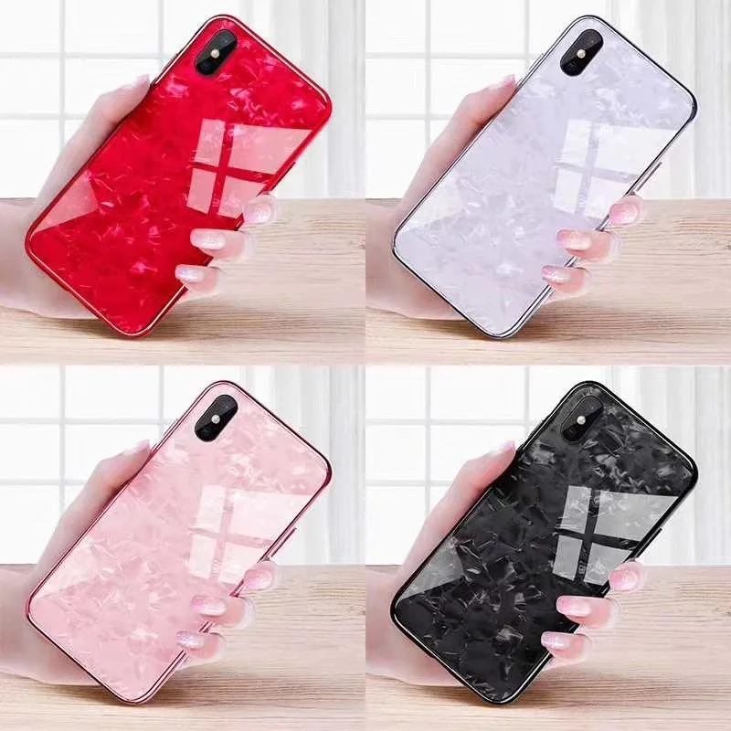 

Glitter Phone Case For iPhone 7 8 Plus Dream Shell Pattern Cases For iPhone XR XS Max 7 6 6S Plus Back Logo Tempered Glass Cover
