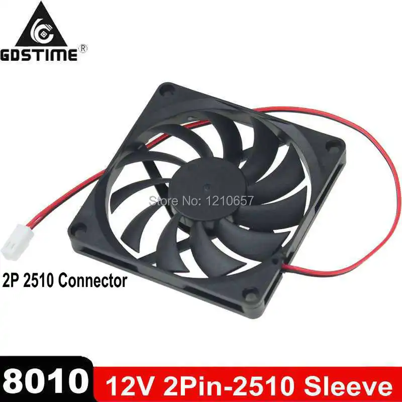 

20Pcs Lot Gdstime 80x80x10mm Fan DC 12V 2Pin 2510 Connector 8010 CPU Cooling Cooler 80mm Radiator 8cm Computer Case Fans