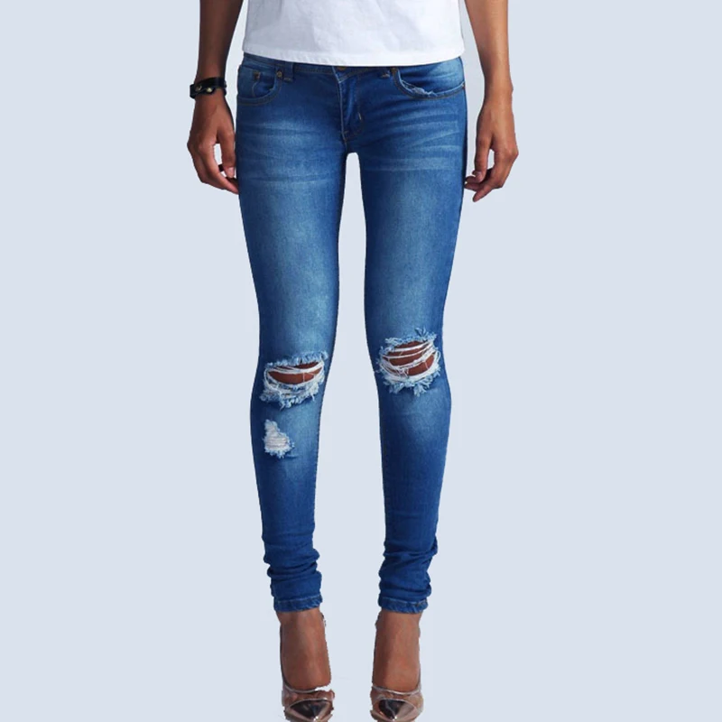 RARA High Waist Jeans Women Boyfriend Pencil Pants Hole