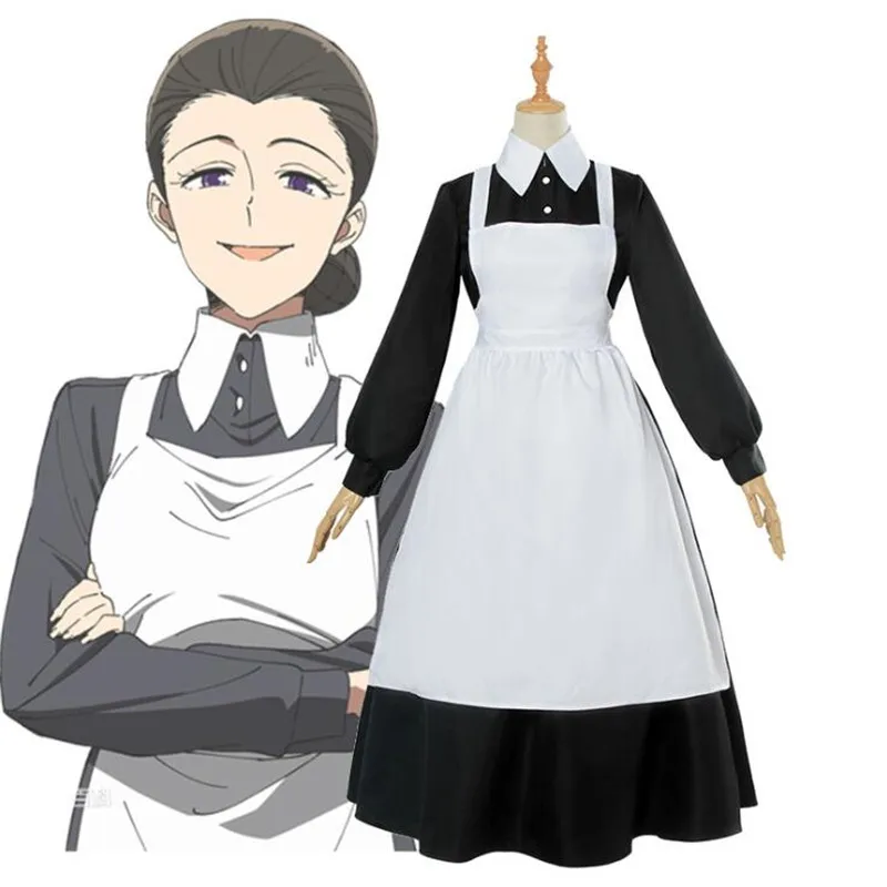 

Anime The Promised Neverland Mama Isabella Cosplay Costumes Sister Krone Maid Outfit Apron Dress Woman Clothing Cos Dresses Gift