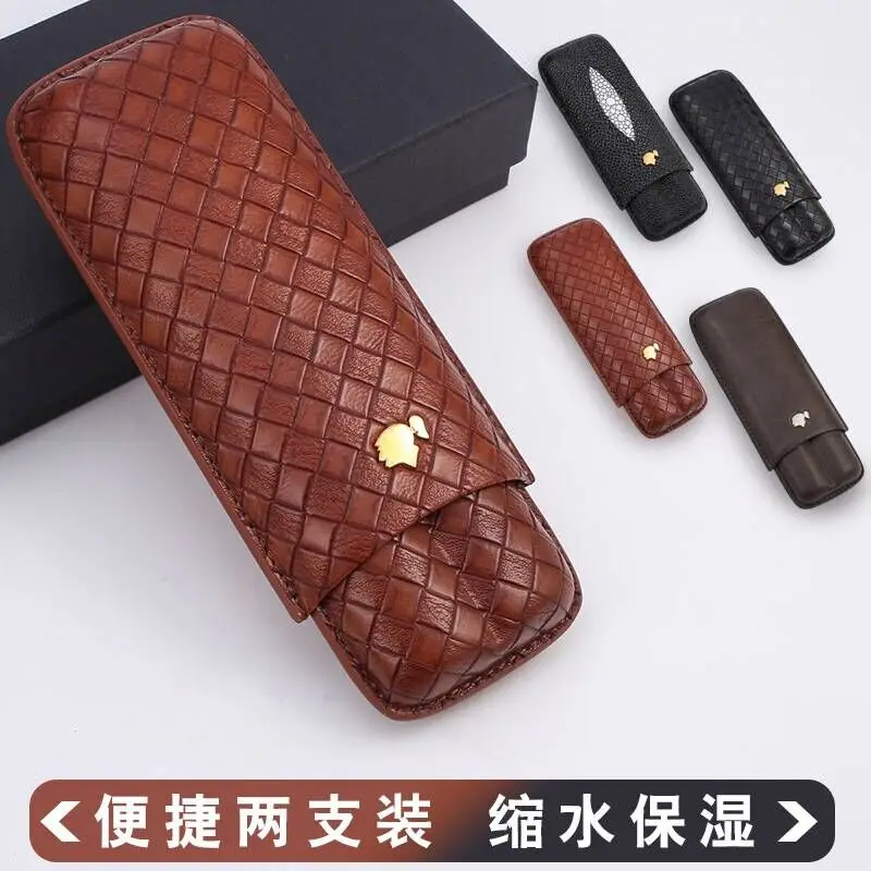

COHIBA Leather Material Gadgets Brown Leather Cigar Case Holder For 2 Cigar