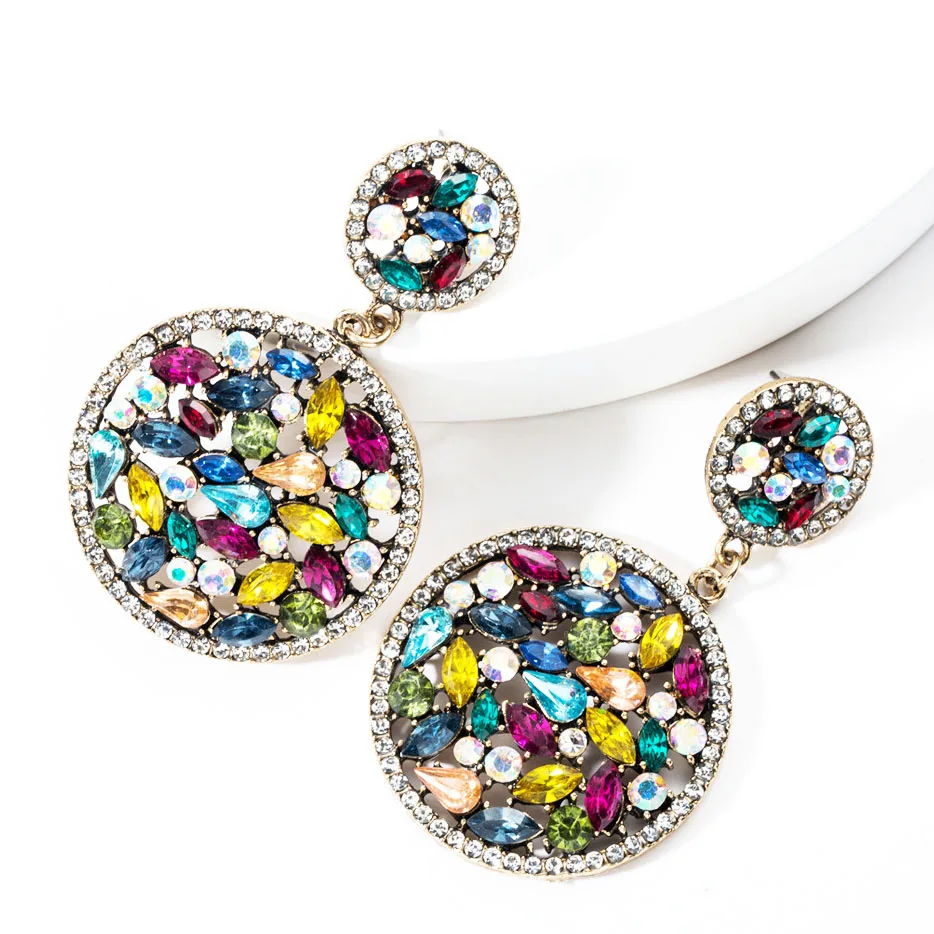 

LUBOV Elegant Multi-color Acrylic Stone Round Drop Earrings Crystal Loop Pendant Dangle Earrings for Women Party Jewelry New