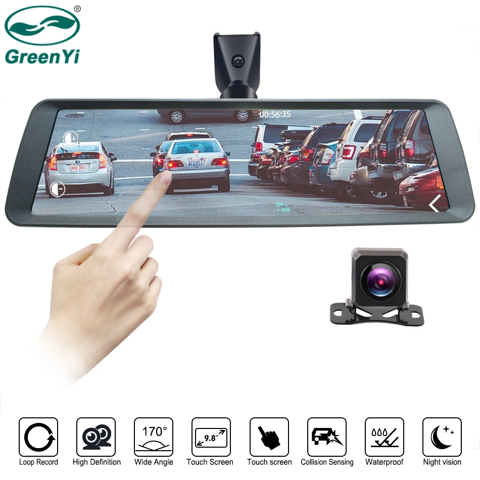 

HD 9.88" Full Touch Screen 1080P HD Car DVR Dash Camera Full-zinc Alloy Shell Mirror Monitor With Original Mounting Bracket