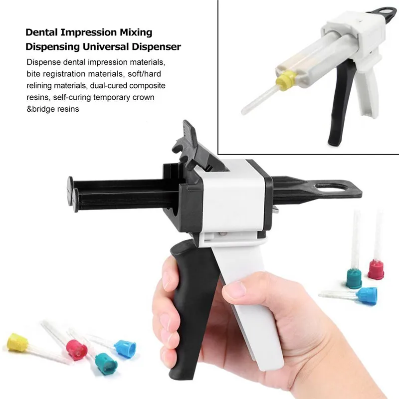 Dental Impression Gun Mixing Dispensing Universal Dispenser Gun 1:1/1:2 Silicon Rubber Dispenser Gun 10:1 Dentist Tools