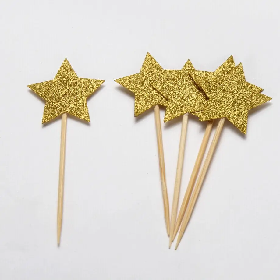 Set of 12 gold star cupcake toppers, graduation party decorations